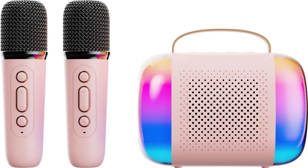 Micro karaoké pour soirées en famille INF Y5 avec 2 micros sans fil noirs