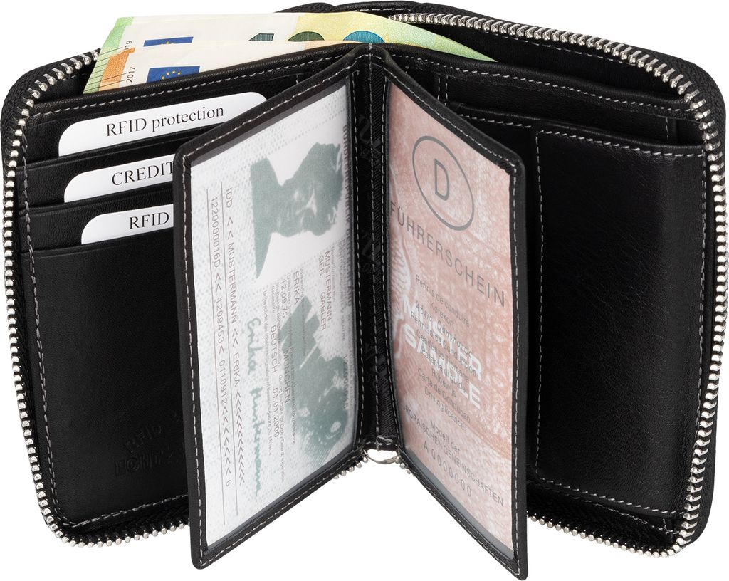 RFID Leder Portmonee Geldbörse Herren mit Reißverschluss Produktbild 6