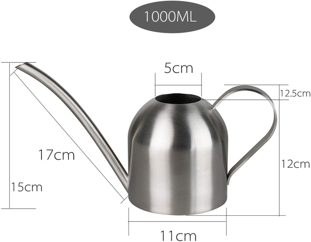 Edelstahl Gießkanne 1000ml - Langer Mund Für Pflanzen Auf Terrasse & Balkon