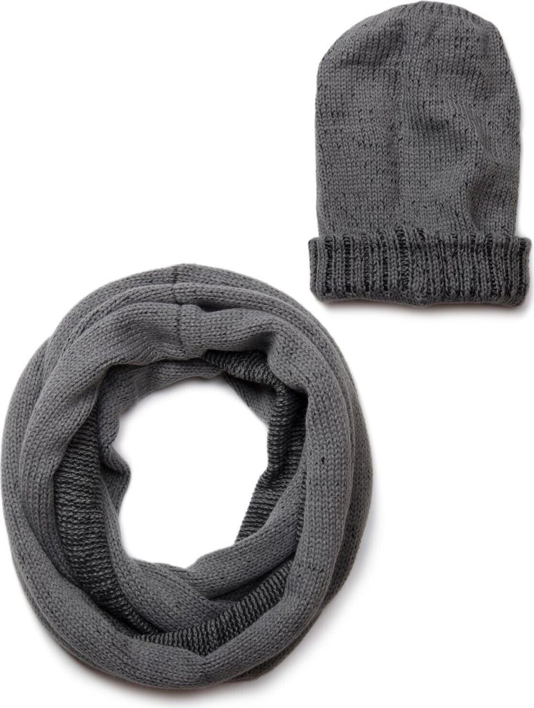 styleBREAKER 2-Teiliges Schal und Mütze Kombi Set, Uni Strick Loop Schlauchschal mit Strick Beanie Mütze 01018203