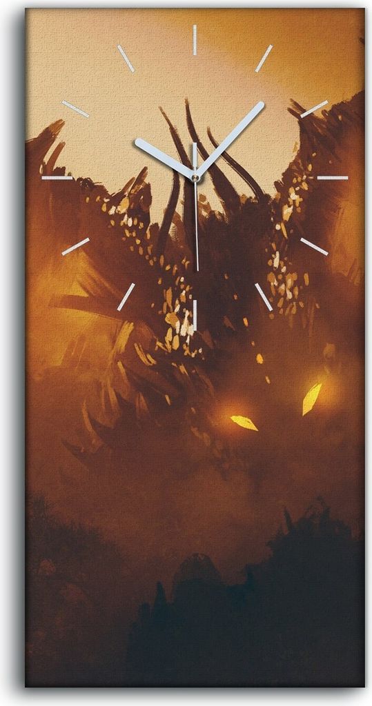Wandbild Leinwand Bilder mit Uhr 30x60 Ölgemälde Monster Fantasie Drachen - weiße Hände