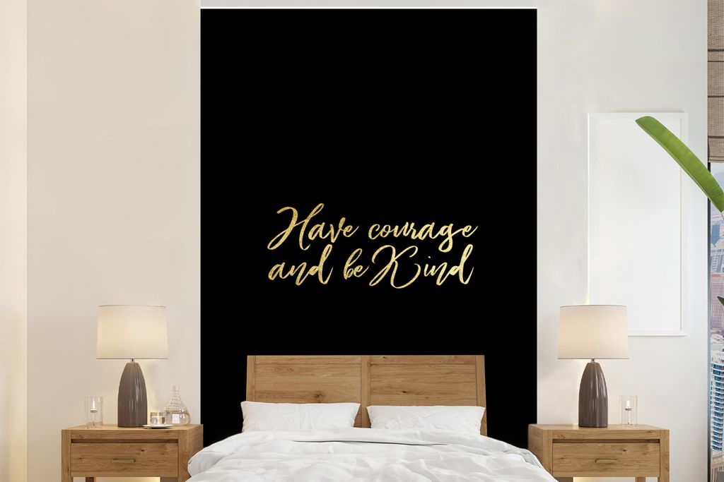 MuchoWow Fototapete für Wohnzimmer oder Schlafzimmer Wandtapete Vinyl Motivtapete Zitate - Selbstvertrauen - Gold - Schwarz - 195x300 cm - Das H...