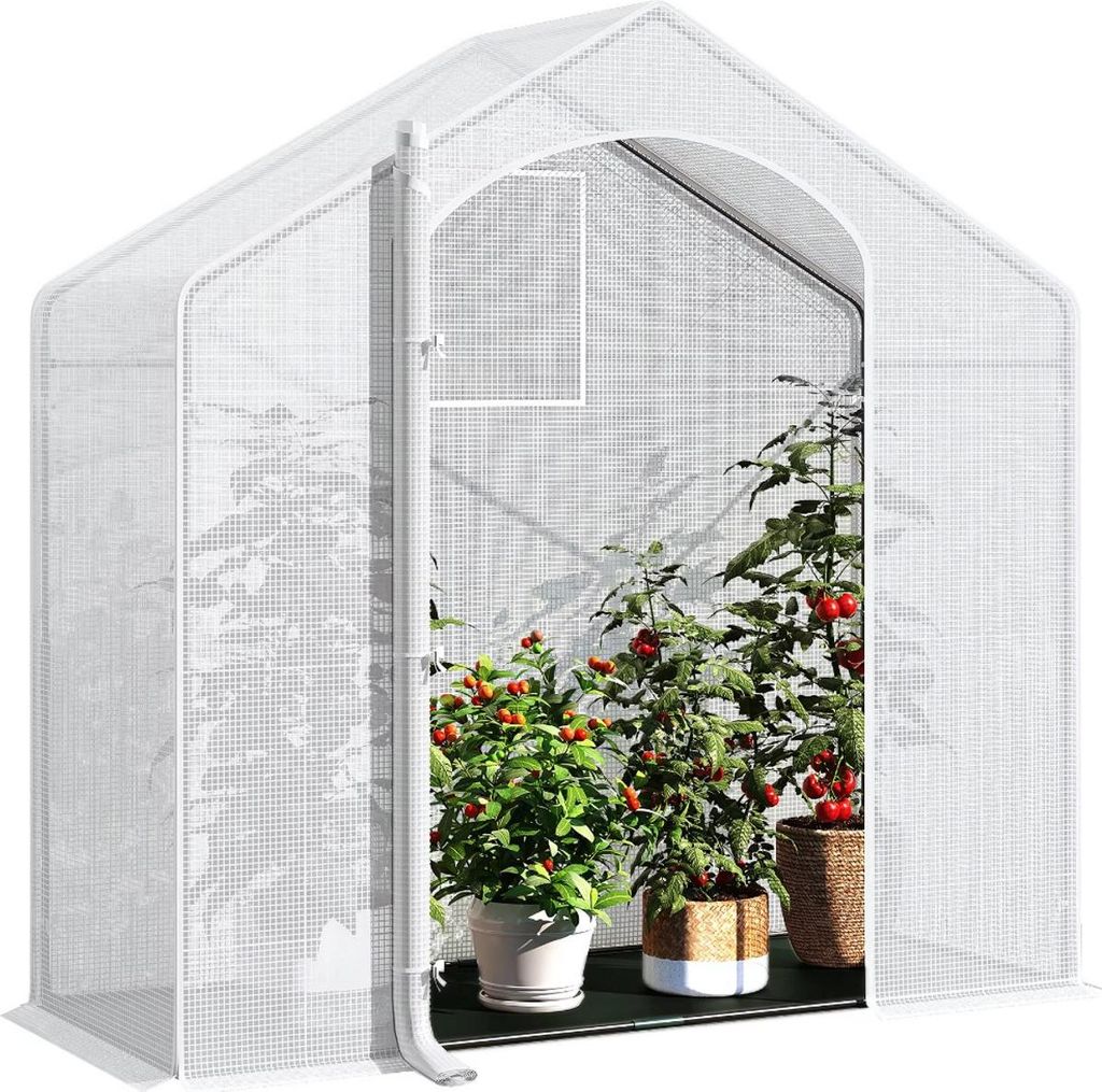 Folien-Gewächshaus für Tomaten & Kletterpflanzen – Winterbeständig – PE-Folie 135 g/m² – 200×80×200 cm – Weiß – Pflanzenhaus für ...