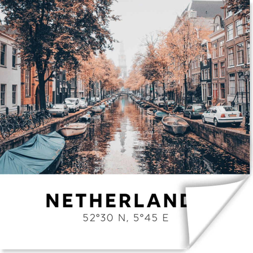 MuchoWow Poster Niederlande - Kanäle - Boote 75x75 cm - Wand Dekoration