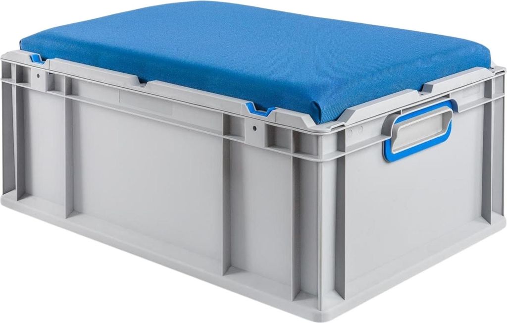 Eurobox NextGen Seat Box Blau | HxBxT 26,5x40x60cm | 44 Liter | Griffe geschlossen | Grau | Eurobehälter, Sitzbox, Transportbox, Transportbehälte...