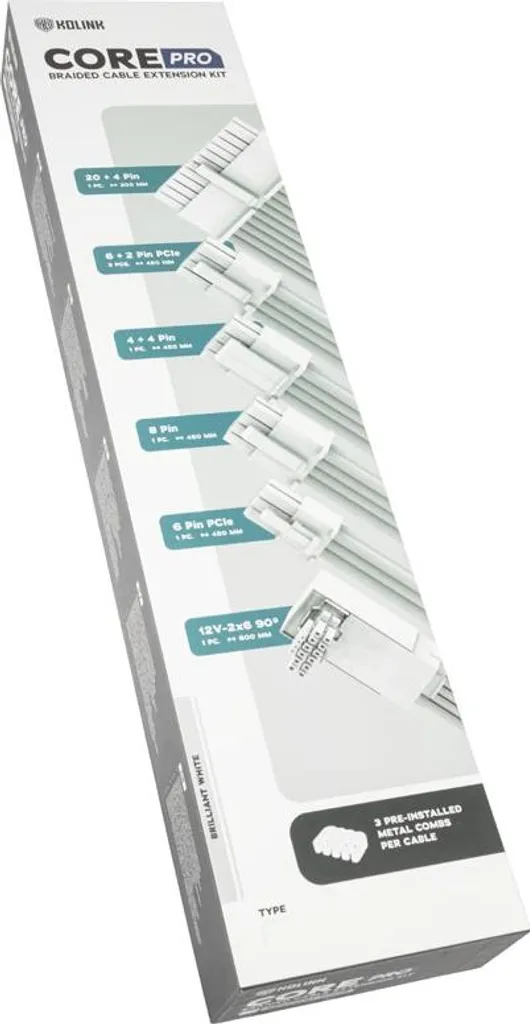 Solution Cable Management Kit Extension 12V-2x6 Kolink Core Pro Blanc - 4