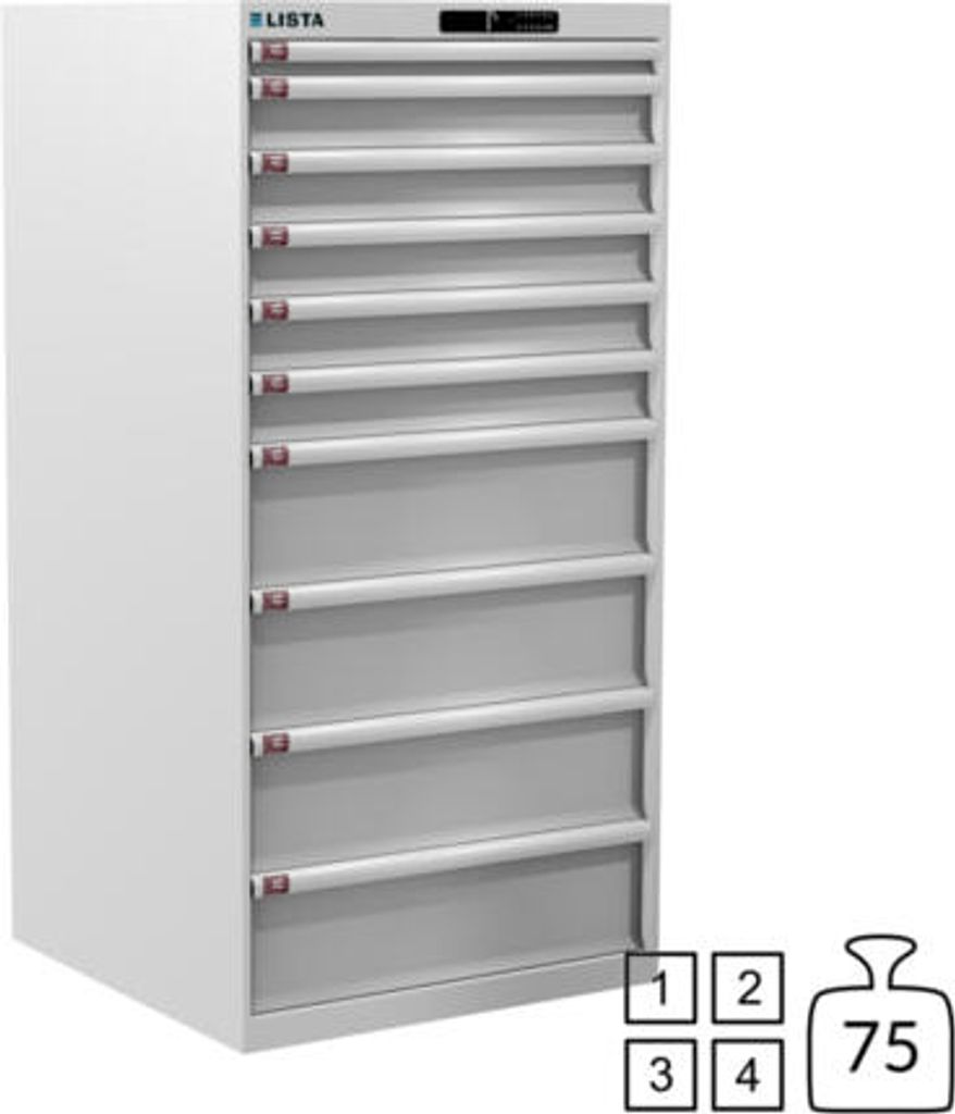 Lista Schubladenschrank - 78.314.110 - 1.450x717x725 mm (HxBxT) - 10 Schubladen - 75 kg - Code Lock - reinweiß (RAL 9010)
