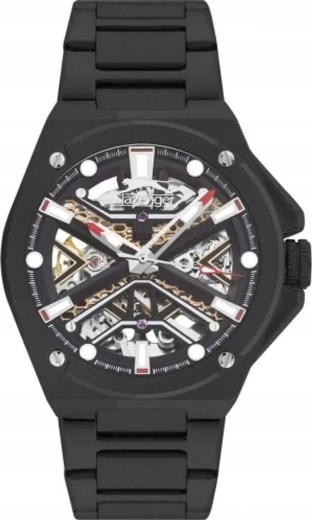 Montre Noire Slazenger Skeleton Cadran Apparent et Bracelet Acier