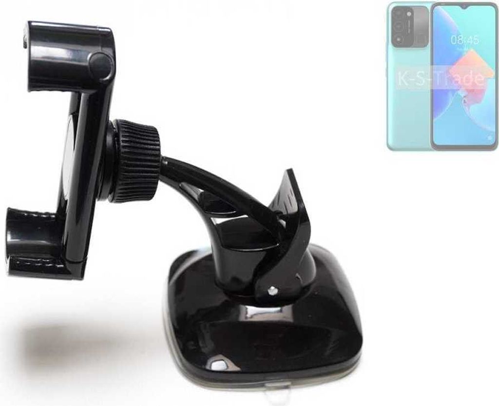 K-S-Trade kompakte Handy-Halterung Windschutzscheibe kompatibel mit Tecno Spark 8C Armaturenbrett schwarz Autohalterung KFZ Halter Scheiben-Halterung