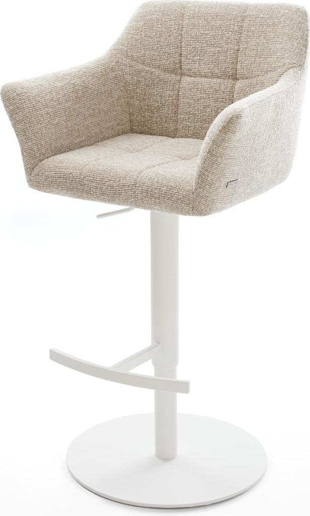 DELIFE Barstuhl Yulo-Flex Webstoff Soft Beige Drehfuß höhenverstellbar Metall Weiß