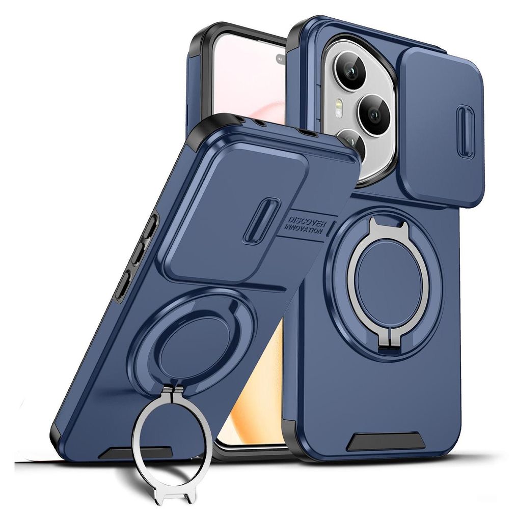 Handyhülle für Honor 400 Pro Dual-Layer Stoßfest Militär Hülle mit Dia Kameraschutz und Magnetisch Ring Ständer Blau