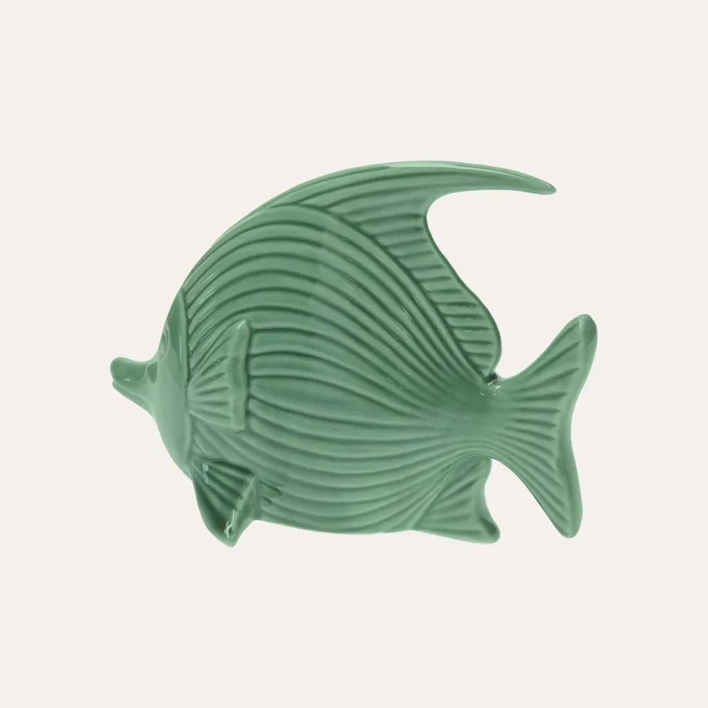 Statue de Poisson en Céramique Verte Émaillée Objet Déco Design Chic - 5