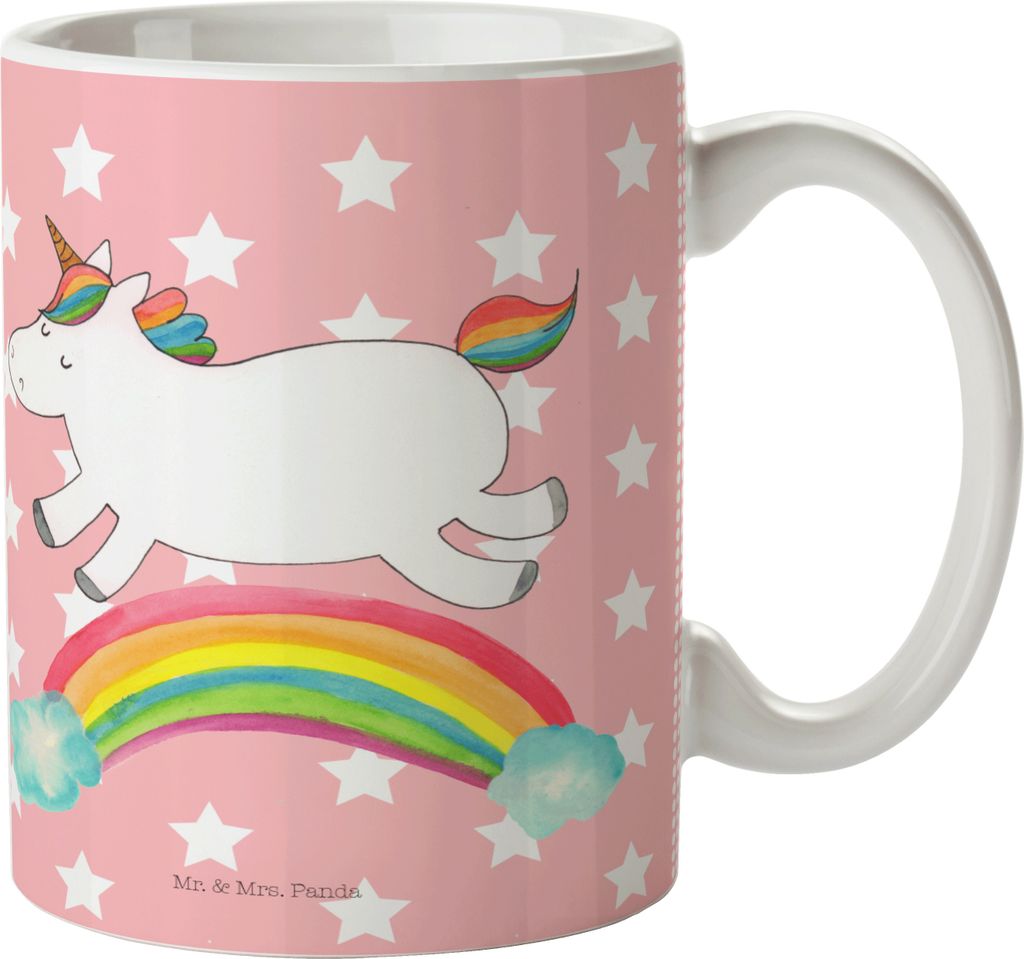Mr. & Mrs. Panda Kindertasse Einhorn Regenbogen - Rot Pastell - Geschenk, Trinklernbecher, Deko, Erwachsenwerden, Einhornpower, Unicorn, Haferl, Ca...