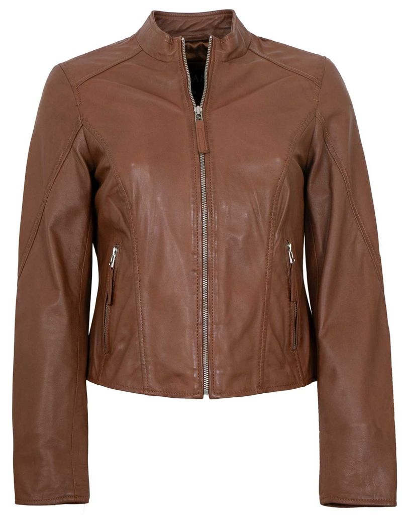 Jilani Collection - Damen Lederjacke Lammnappa mittelbraun : 38