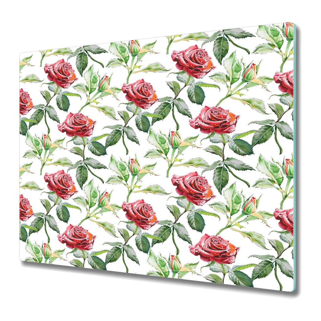 Küche Teller - Schneidebrett Glas - Herd Abdeckung -Rose Floral