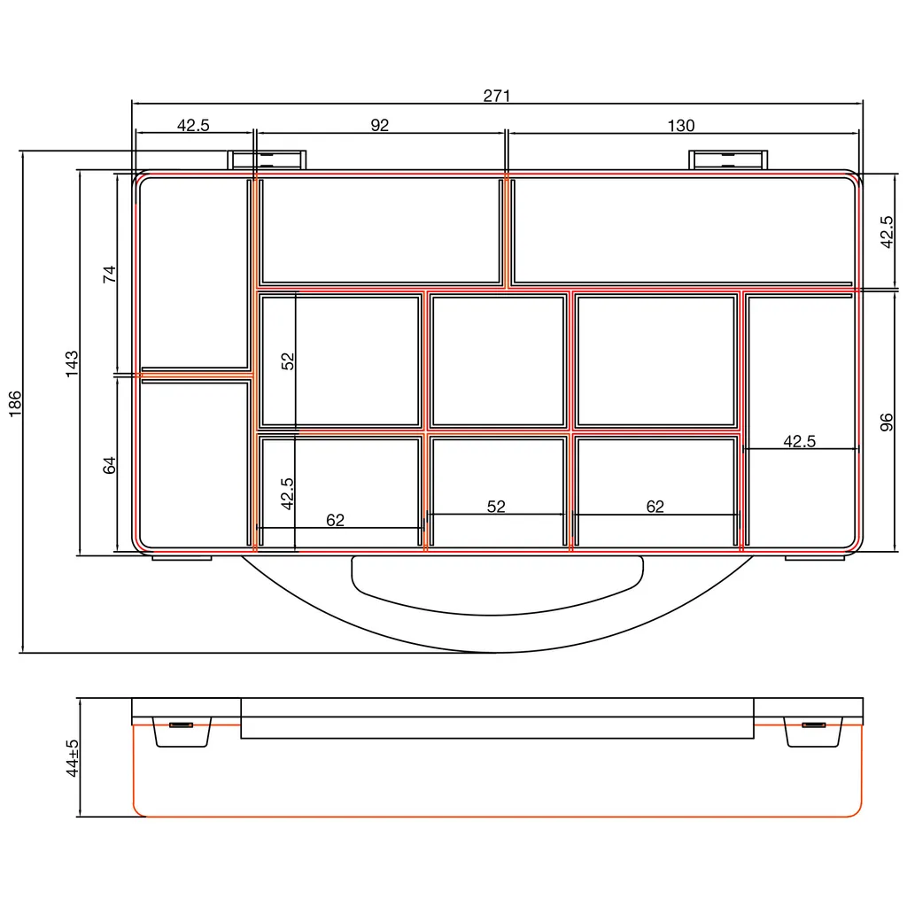 Boîte à Compartiments InLine 271x186x40mm avec Couvercle Transparent