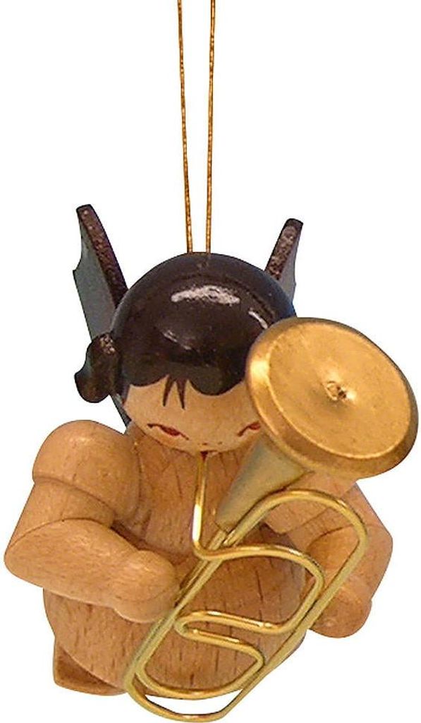 Christbaumschmuck Engel mit Bariton - natur - schwebend (5,5cm) von Kunstgewerbe Uhlig