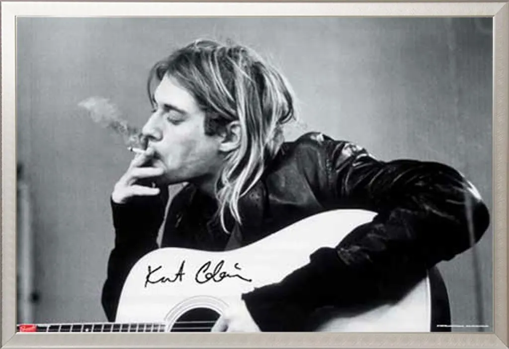 Déco Murale Rock Kurt Cobain : Poster Encadré Aluminium Argenté Shinsuke
