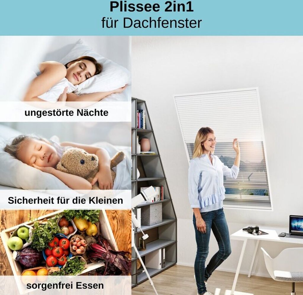 PRO Fliegengitter Plissee mit Sonnenschutz für Dachfenster