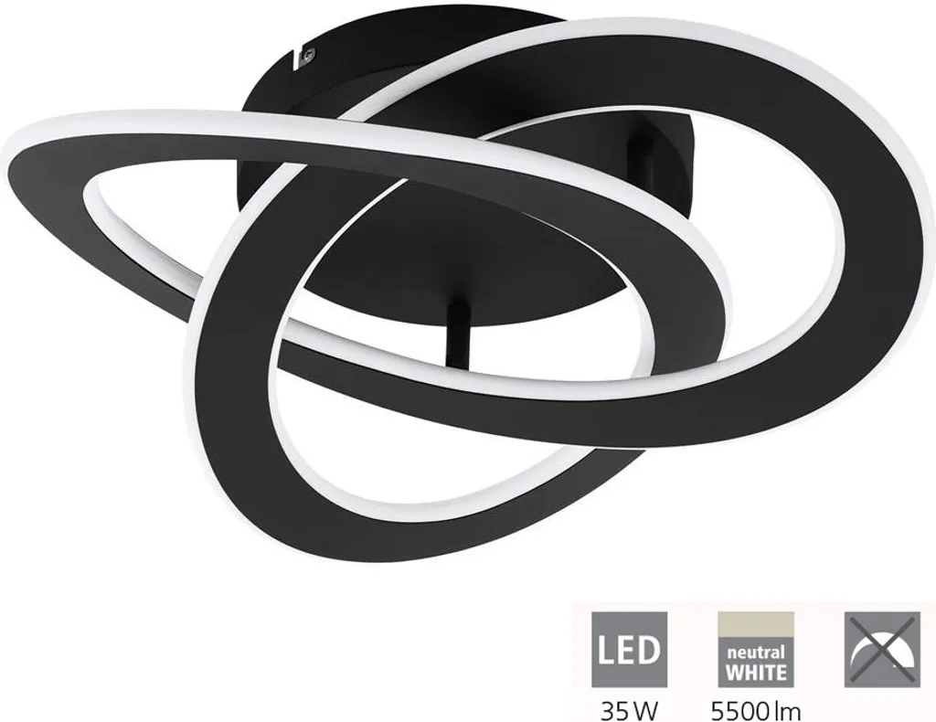 Eglo 99395 ROLIMARE Plafonnier LED 35W 420x400mm Noir et Blanc Neutre