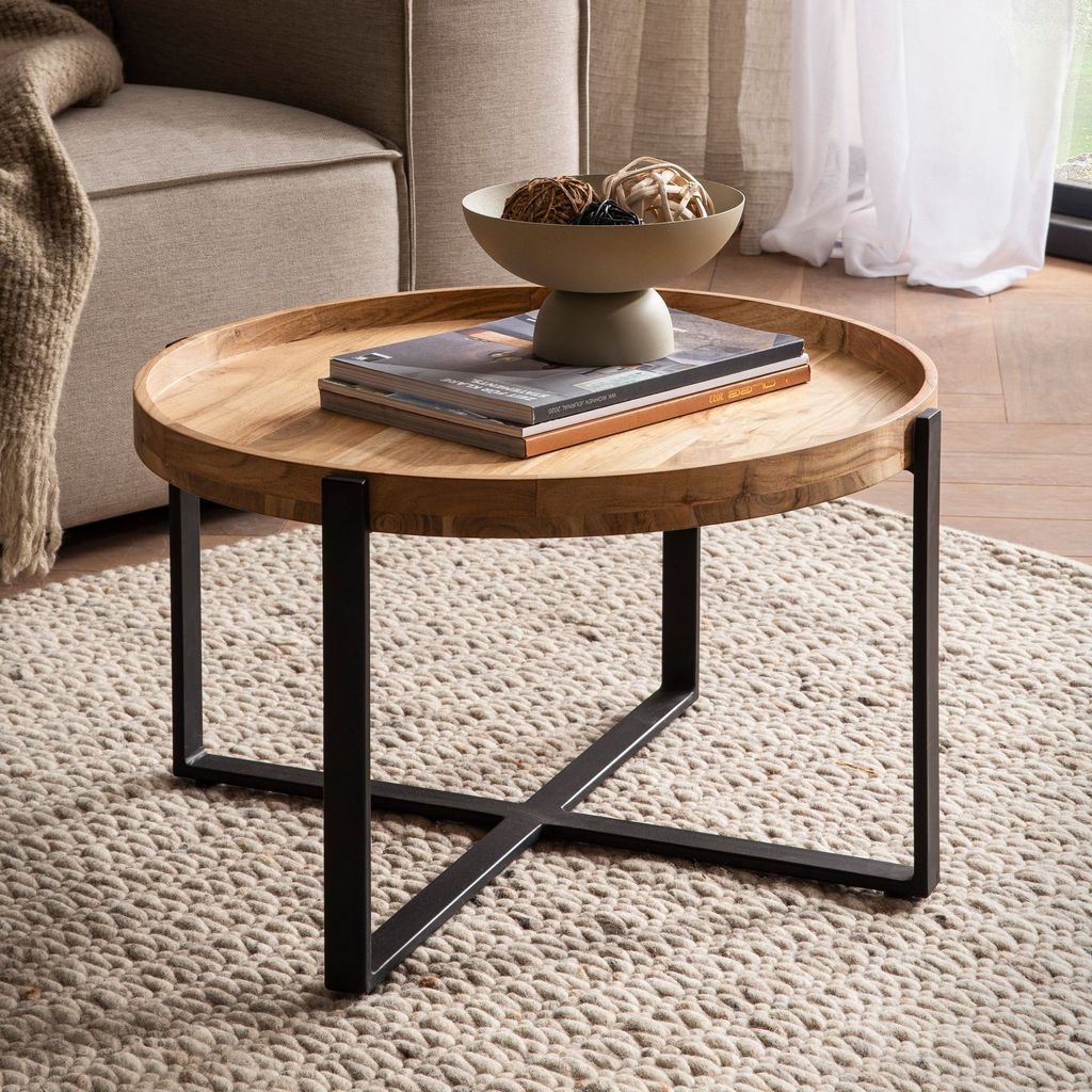 WOHNLING Couchtisch 60x60x35 cm Akazie Massivholz Metall Produktbild 