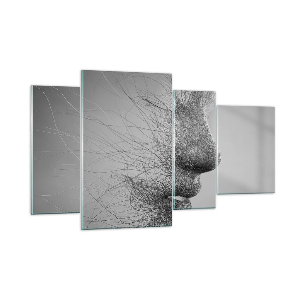 Bilder auf glas - 4 Teile - Gesicht Grafiken Fäden - 120x70cm - Glasbilder - Wandbilder - Bilder - zum Aufhängen bereit - Wanddekoration aus Glas...