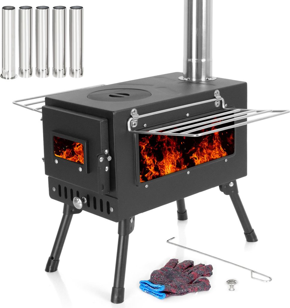 Holzofen, Camping-Holzofen, Heizofen, Heizung, Outdoor-Campingausrüstung, geeignet für Beleuchtung, Picknick, Heizen, Kochen usw., Schwarz
