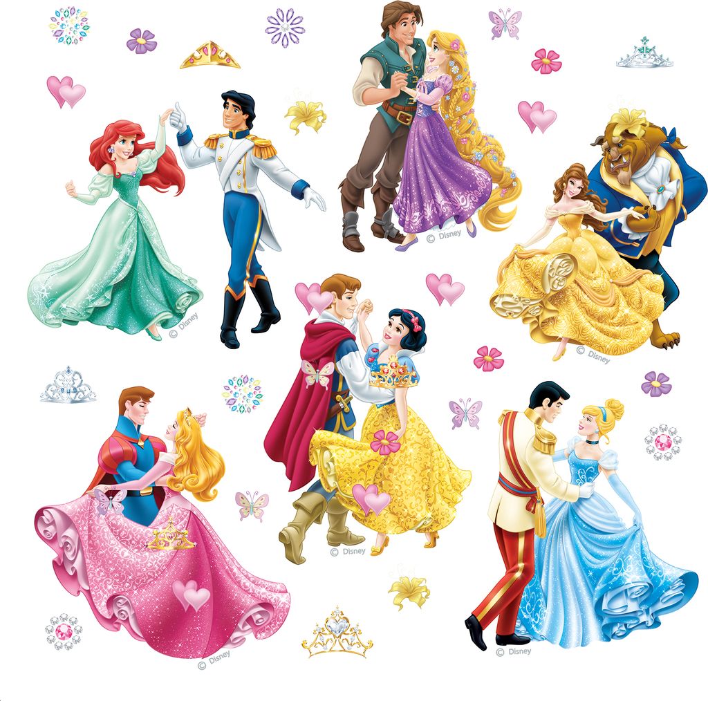 Disney Wandtattoo Prinzessinnen Rosa, Gelb und Blau - 600213 - 30 x 30 cm