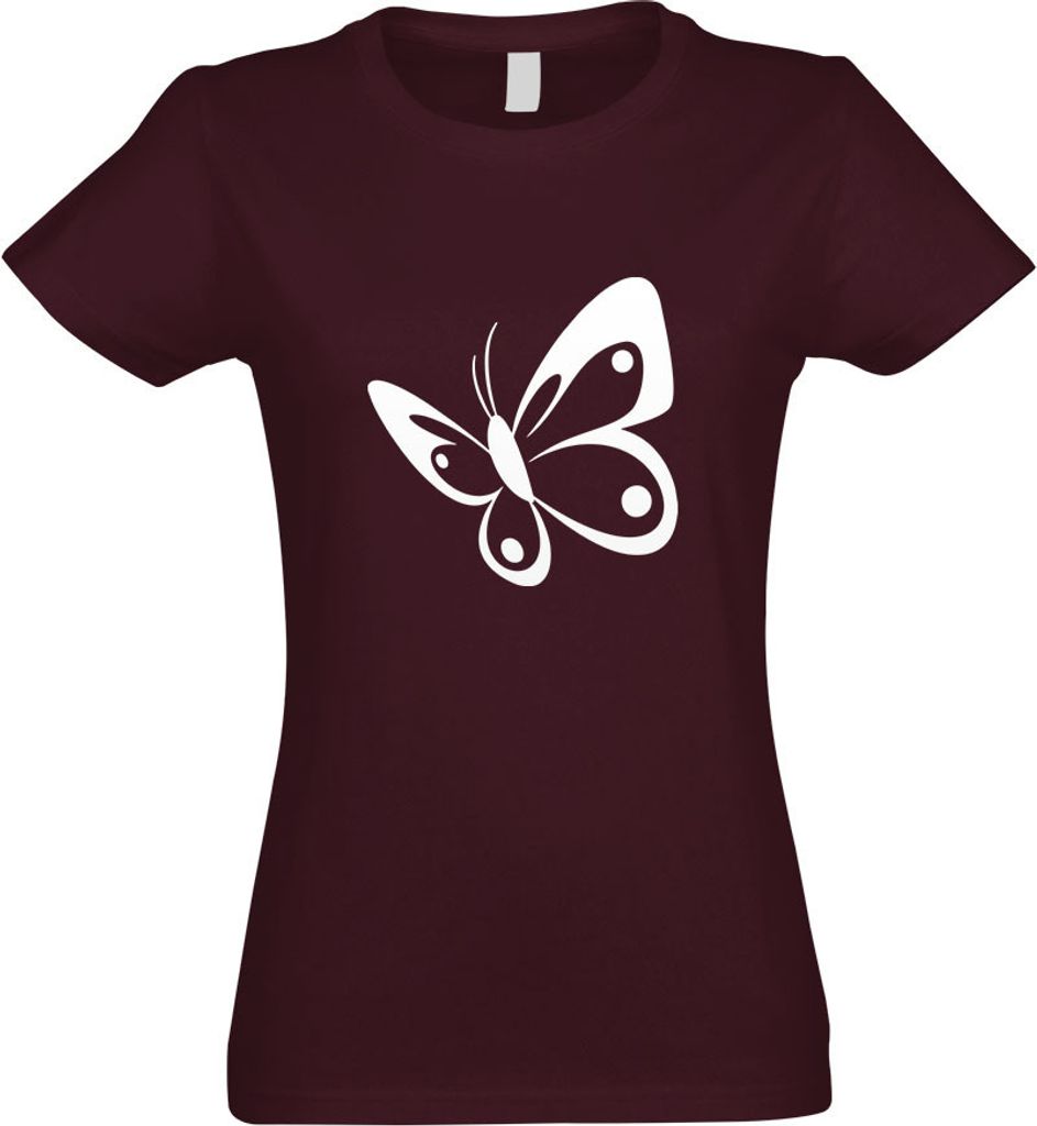 Kiwistar - T-Shirt tailliert - Damen - Burgund - Schmetterling Nr 3 - mit Motiv Bedruckt - Funshirt Design - Sport - Freizeit - Damen - XL