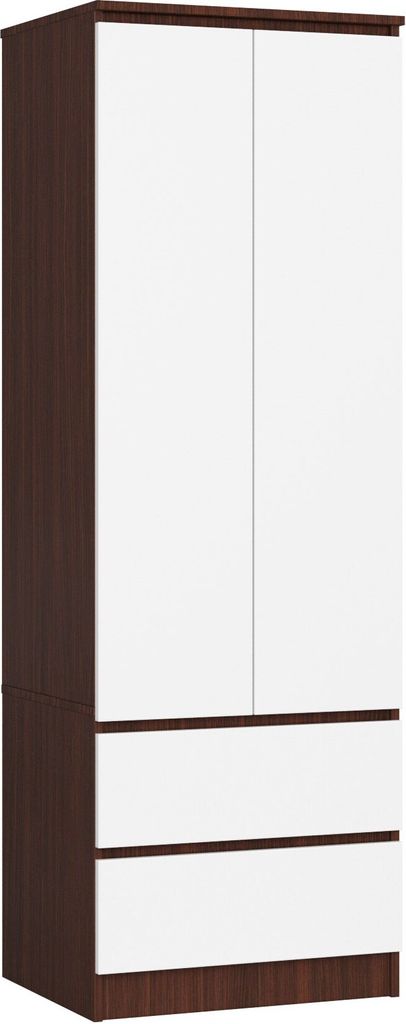 Kleiderschrank AKORD S60 Wenge 60 cm 2 Türen 2 Schubladen Regal Front Weiß B60 x H180 x T51 cm