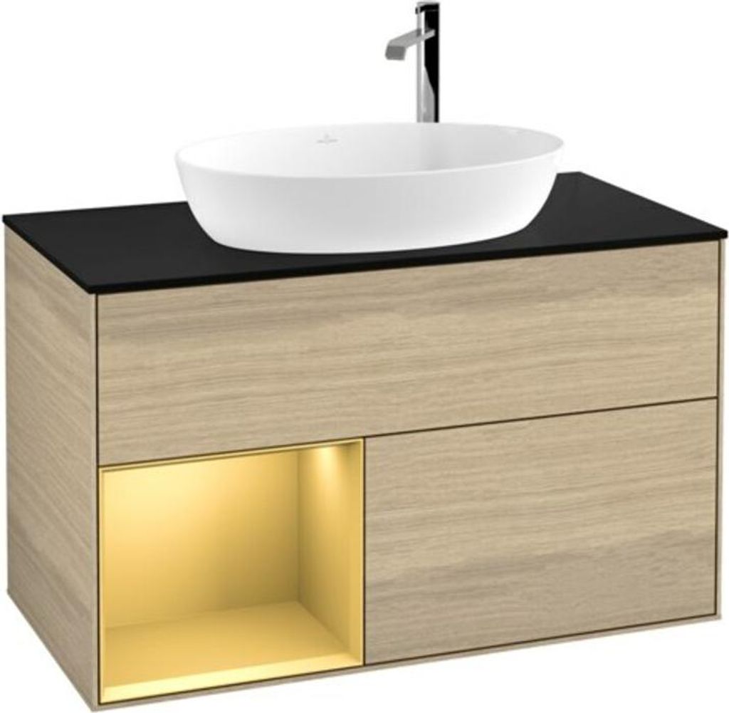 V&B Waschtischunterschrank Wandbeleuchtung Finion 100, Pl bla m, Reg gol m Lac, Oa ven