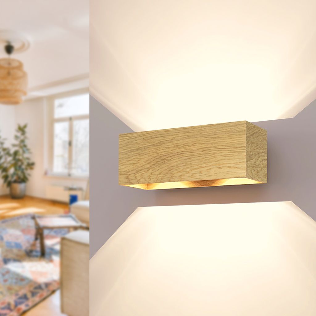 LED Wood | Wandleuchte, LED-Wandlampe, 27x10 cm, Eiche, Aufputz, für Spiegel, für Treppe