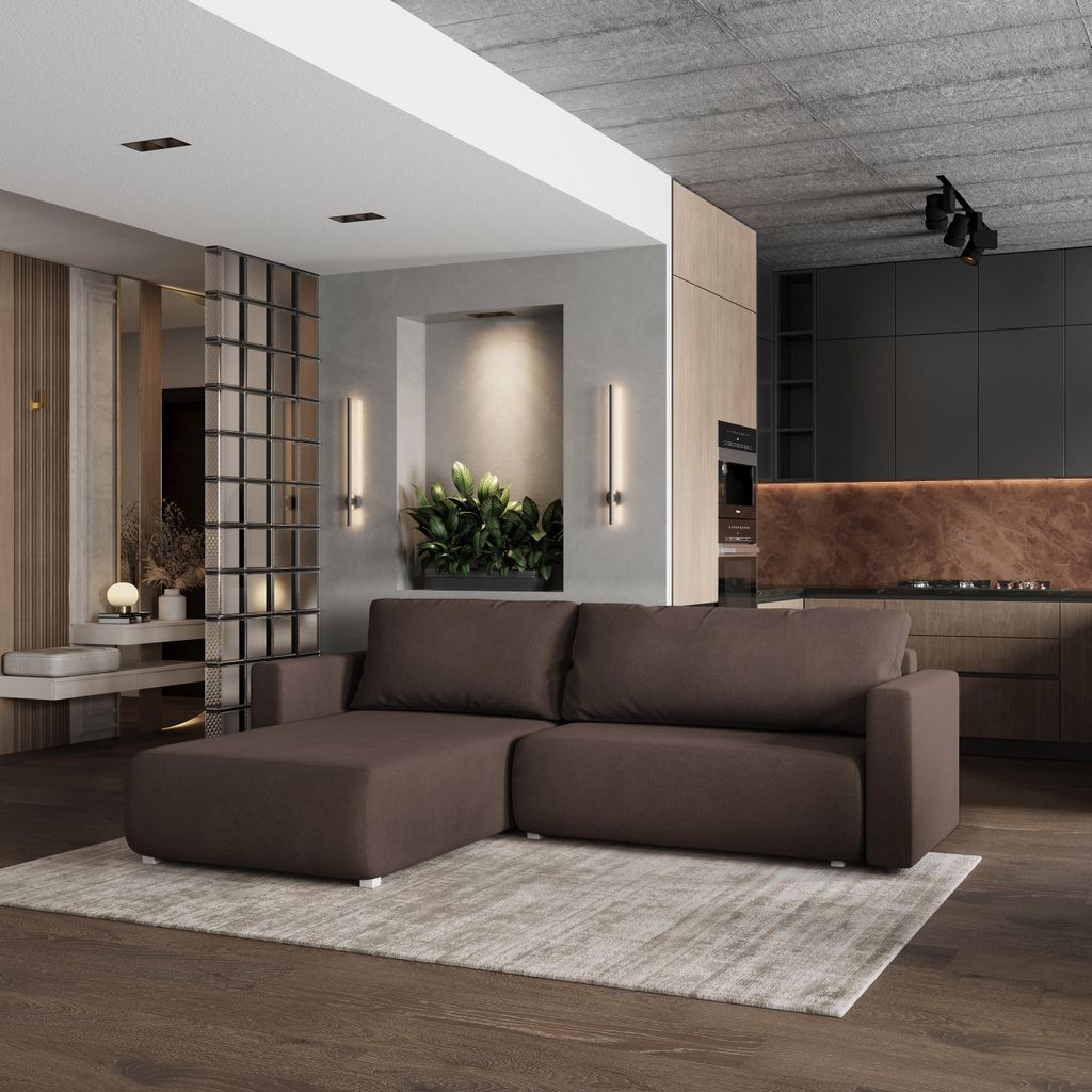 Masseno Ecksofa TURIN mit Schlaffunktion L-Form, Sofa mit Bettkasten, Wohnzimmersofa, Couch, Soffa, Bettsofa, Couchgarnitur- Braun, SORO 28
