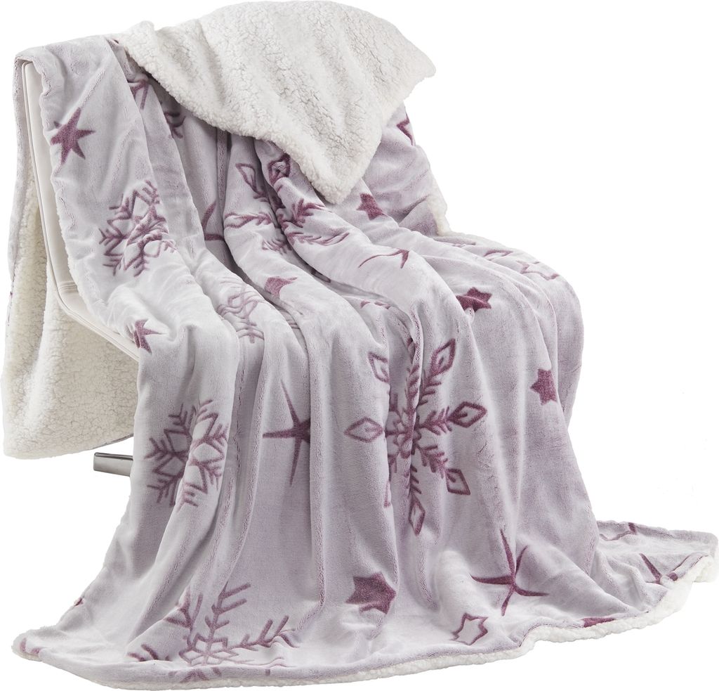 Kuscheldecke Cashmere / Sherpa Snowflake Rose - 150x200 cm Wohndecke Decke