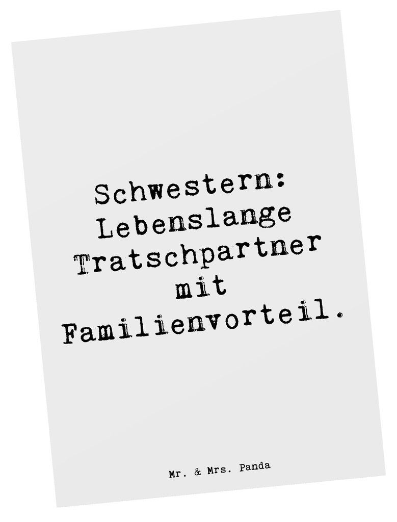 Mr. & Mrs. Panda Postkarte Spruch Schwestern Tratschpartner - Weiß - Geschenk, einzigartige Designs, bildkarte, Geschwisterliebe, einzelkarte, per...