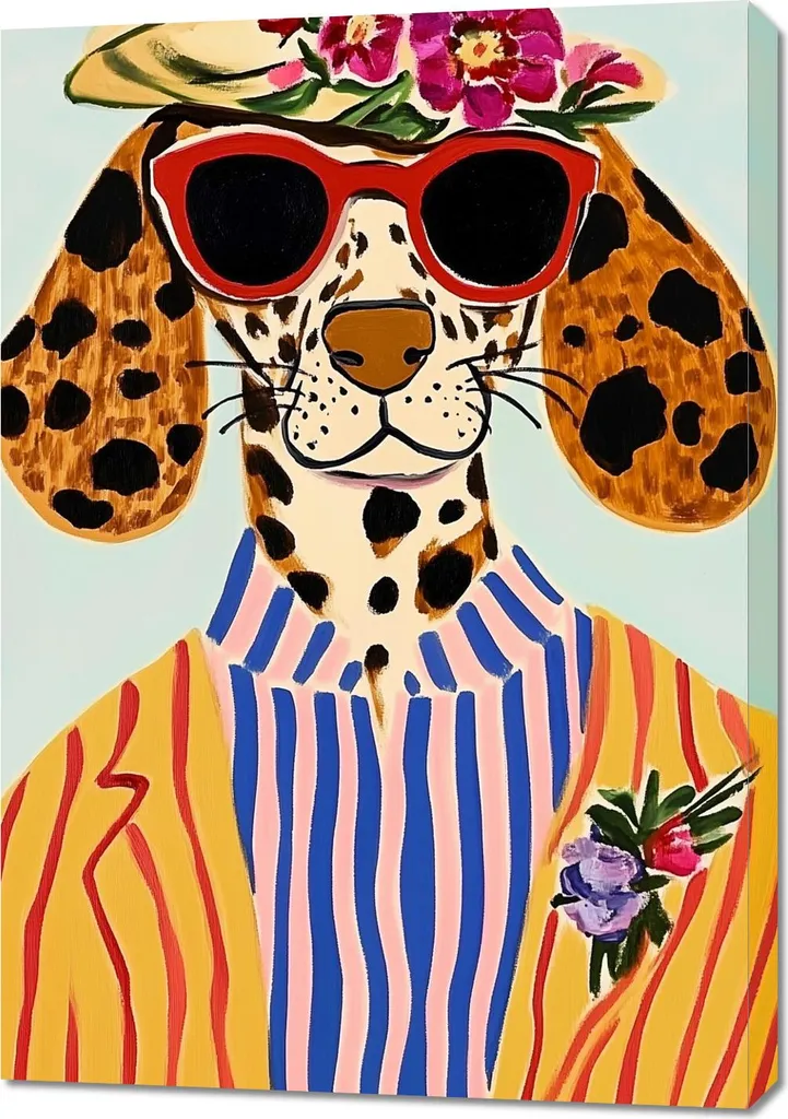 Quadro Pop Art Cane con Occhiali 70x100 cm | Tela Canvas Alta Qualità