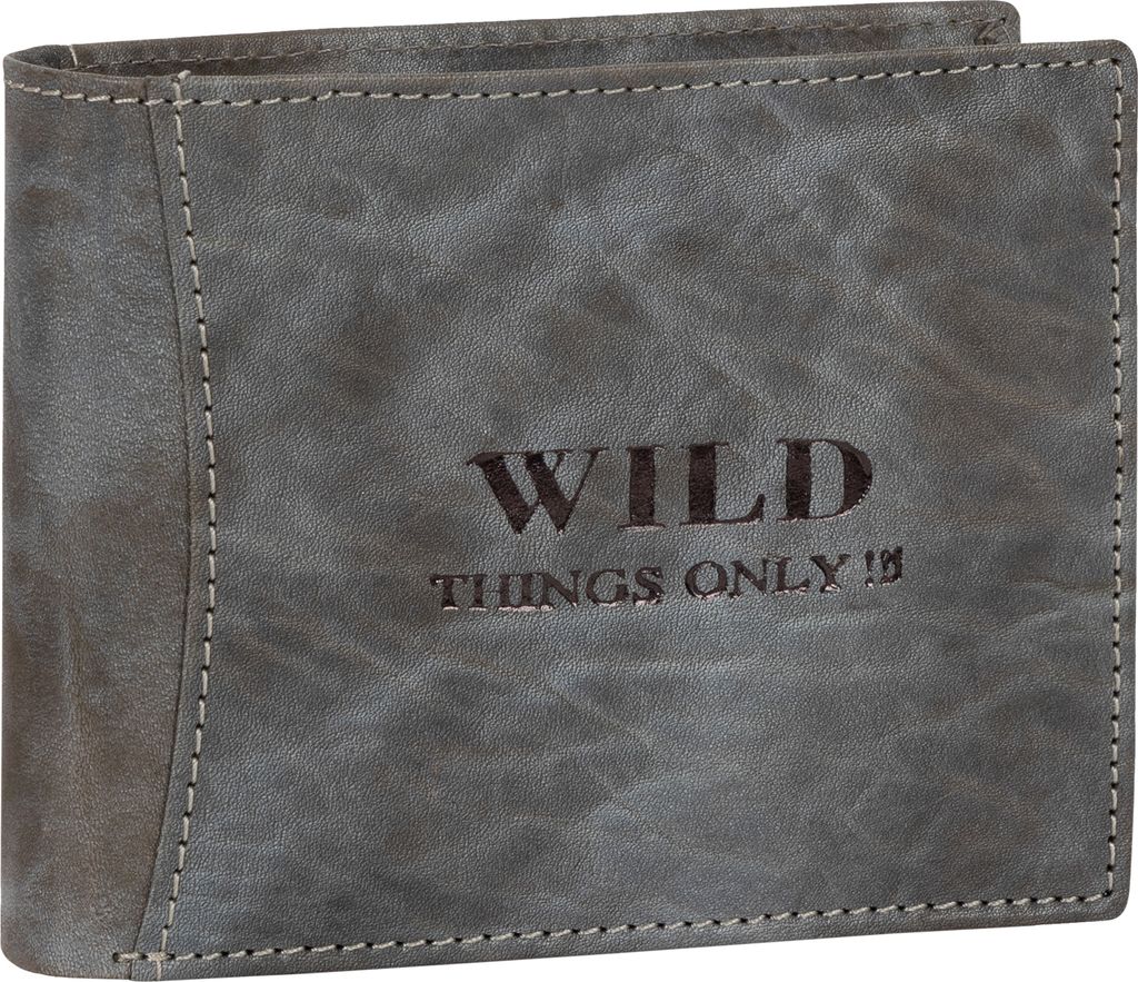 Wild Things Only !!! echt Leder Portemonnaie Geldbörse Herren Querformat Grau-Blau (5453)