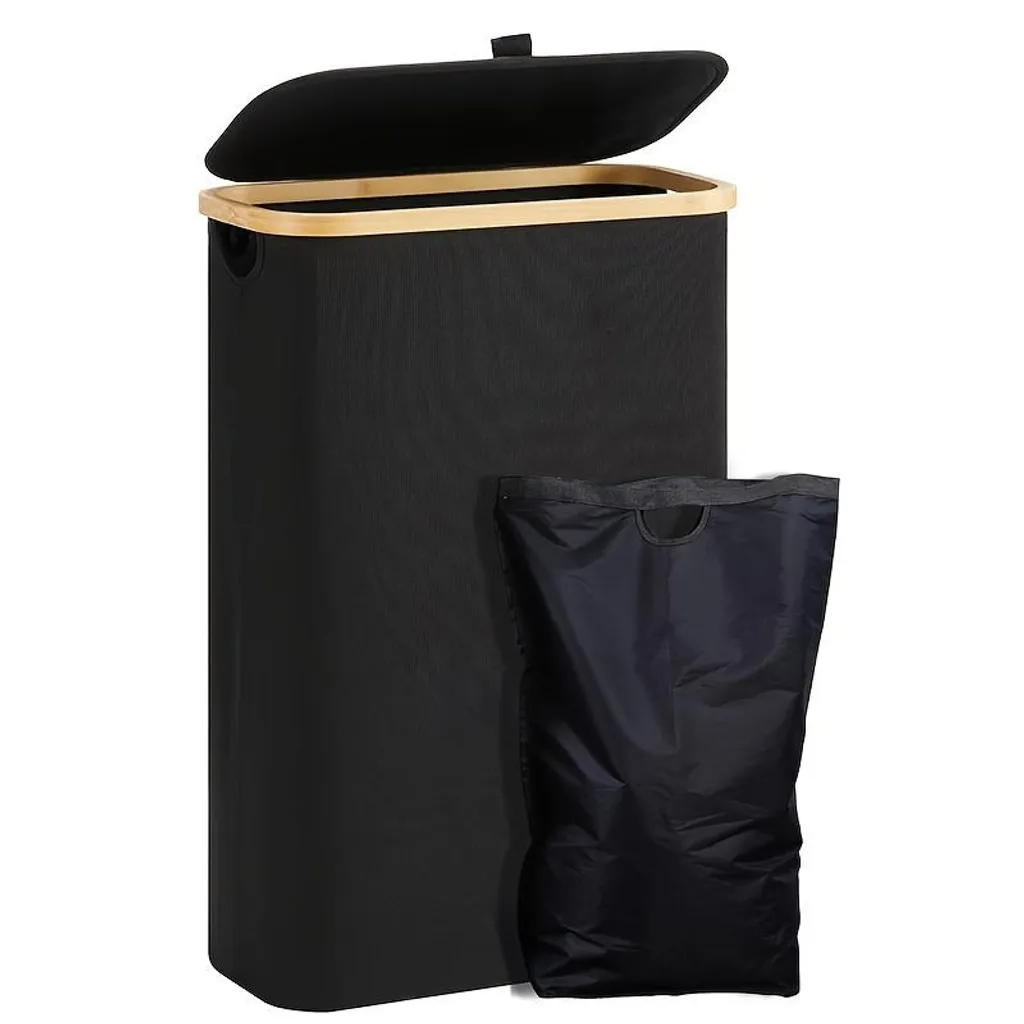 Panier à linge noir 60L avec sac amovible en tissu Oxford robuste
