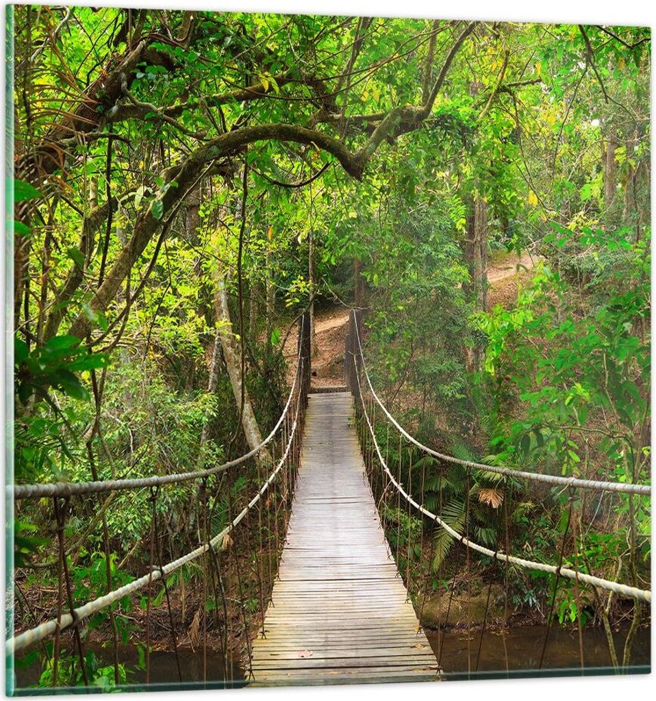 Bilder auf glas - Fußgängerbrücke Wald Abenteuer - 30x30cm - Glasbilder - Wandbilder - Kunstdruck - zum Aufhängen bereit - Wanddekoration aus G...