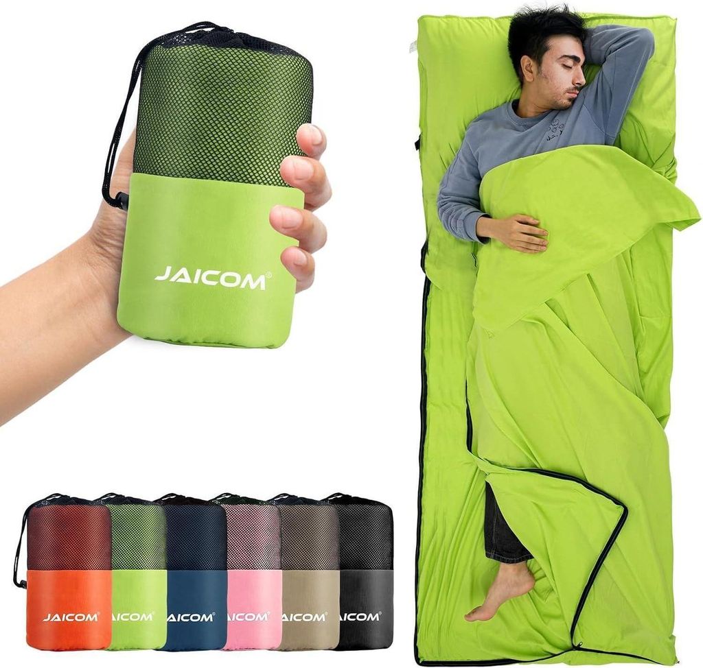 Ultraleichter Hüttenschlafsack aus Seide, Mikrofaser, grün, Produktbild 