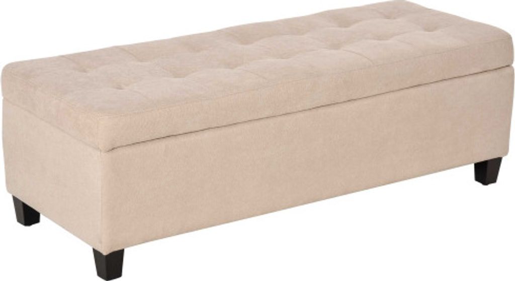 Sitzbank Beige Polsterbank Stauraum Bettbank Mit Deckel Leinenoptik Truhenbank Aufbewahrungsbank Fuer Wohnzimmer Schlafzimmer