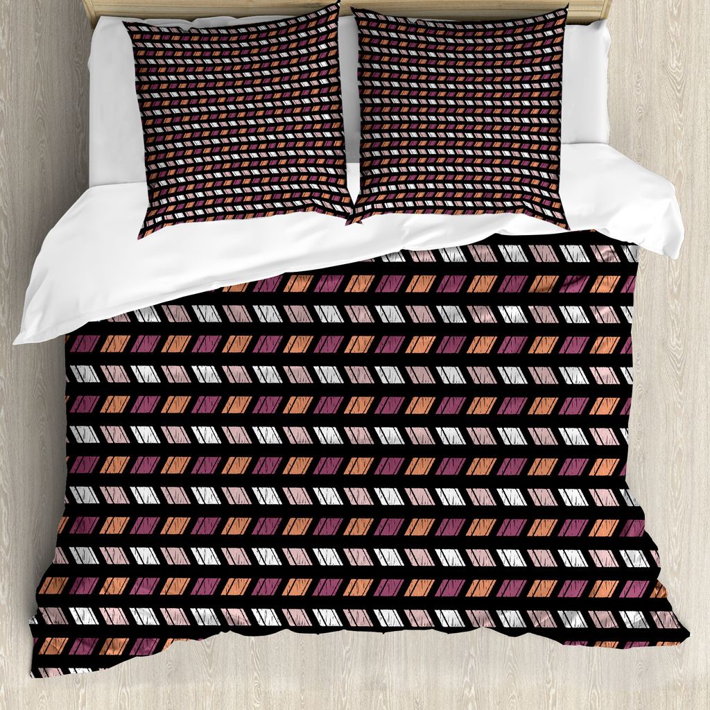 ABAKUHAUS Boho Bettbezug Set für Einzelbetten, Bunte Hatched Squares Kunst, Milbensicher Allergiker geeignet mit Kissenbezug, 155 cm x 220 cm - 80...