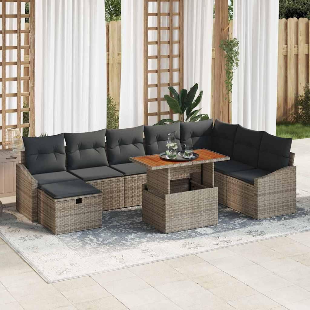 Maison Exclusive - Gartensofa-set mit Kissen mit Speicher 9 pcs Grau Poly-Rattan