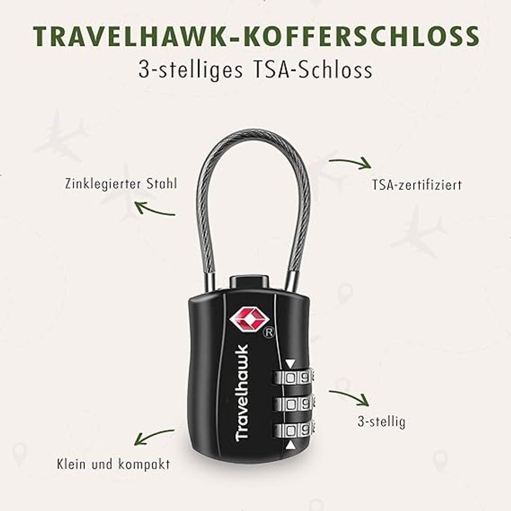 TravelHawk Koffer Zahlenschloss - 2 Stück - TSA Schloss mit Produktbild 2