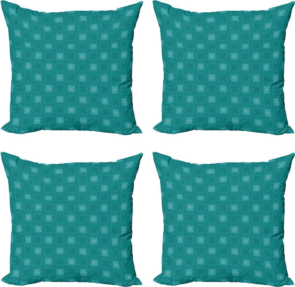 ABAKUHAUS marokkanisch Kissenbezug Set (4 Stück), Timeless Orient Motive, Moderner Doppelseitiger Digitaldruck, 60 cm x 60 cm, Teal Blassblau Weiß