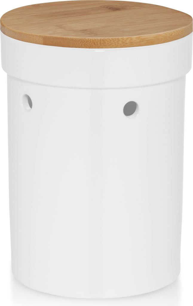 Kela Zwiebeltopf Keramik weiß 15cm Bambusdeckel 20cm hoch Produktbild 