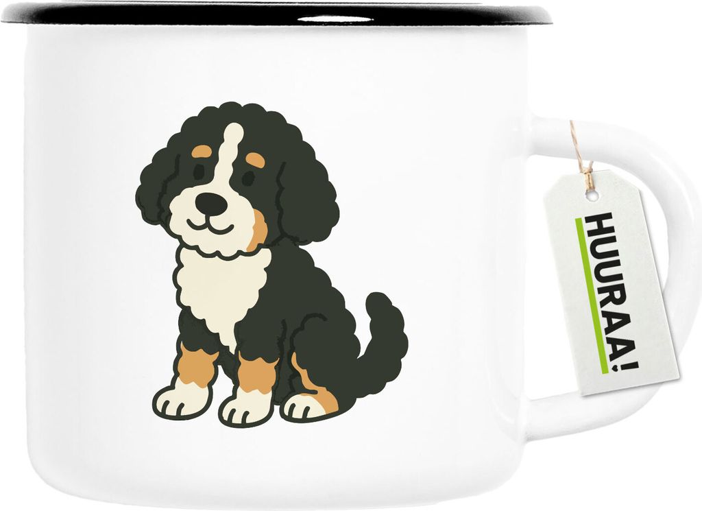 Huuraa Emaille Tasse Bernedoodle Comic Berniepoo 300ml Vintage Campingbecher Geschenkidee