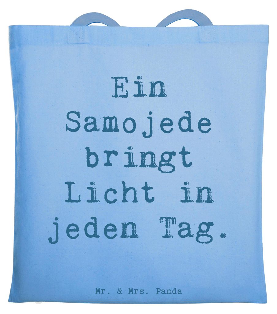 Mr. & Mrs. Panda Einkaufstüte Spruch Samojede Licht - Sky Blue - Geschenk, Beutel, Hunderasse, Lichtbringer, liebevoll, in jeden Tag, Tote Bag, tr...