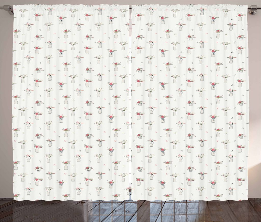 ABAKUHAUS Blumen Rustikaler Gardine, Wildflower Flaschen Weinlese, Schlafzimmer Kräuselband Vorhang mit Schlaufen und Haken, 280 x 175 cm, Kokosnu...