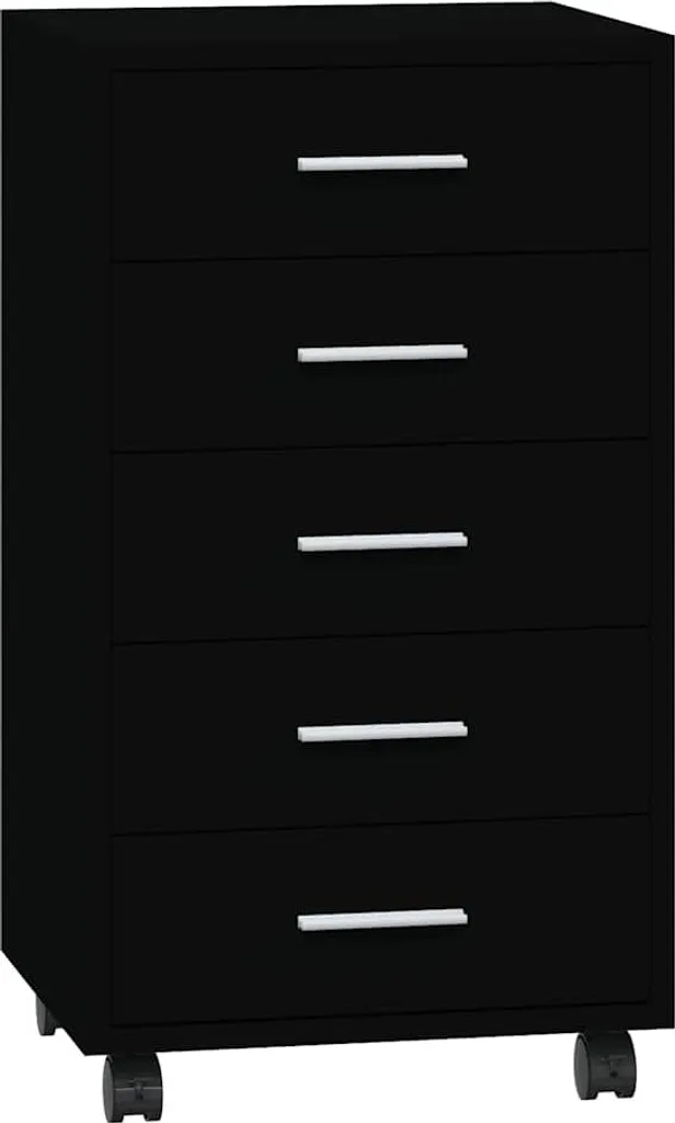 vidaXL Cassettiera con rotelle in legno nero